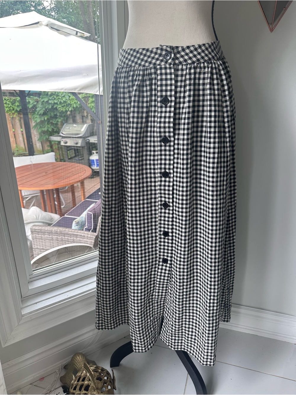 PRIV Women’s Black & White Gingham Maxi Skirt with Front Buttons
